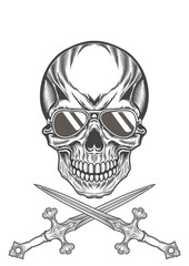 Skull hunter wearing retro sunglasses 77 - BW