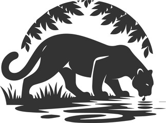 Forest with leopard vector animal silhouette
