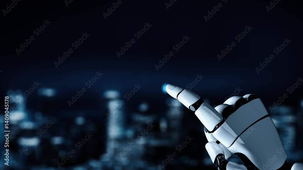 Poster futuristic robot artificial intelligence enlightening ai technology development and machine learning