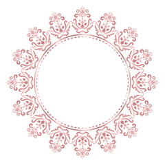 Decorative damask round frame, Elegant element for design in Eastern style, Classic place for text, Luxury Floral rose gold border, Lace illustration for invitations and greeting cards