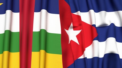 Flags of CUBA and Central African Republic with realistic cloth texture