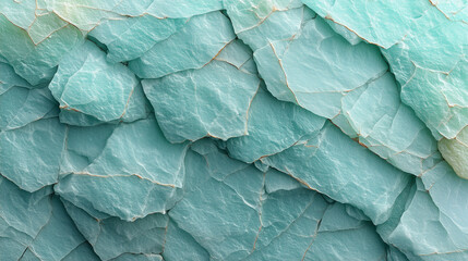 Fototapeta premium Close-up of overlapping, textured turquoise stones with gold edges, creating an abstract and organic pattern.