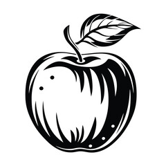 Apple Silhouette on White Background Black and White Fruit Outline with Leaf Motif