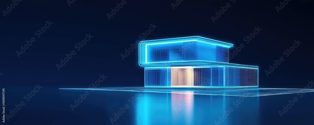 Poster building house on blueprint with vignetting and construction concept. modern illuminated house desig