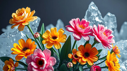 Obraz premium hyper realistic visual of beautiful flowers in icy background, created by generative ai