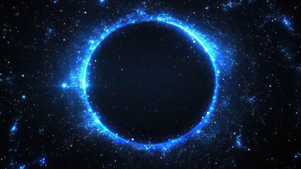 Obraz premium Glowing blue circle with sparkling stars on dark cosmic background