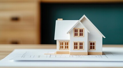 Building house on blueprint under plan and architecture concept. A detailed model house on architectural blueprints.