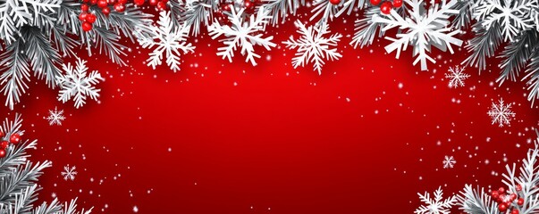 Red and white Christmas banner adorned with snowflakes and ornaments, perfect for the festive season