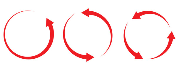 circle arrow icon set. Red circular arrow icon, refresh, reload arrow icon symbol sign. Red Reload vector icon set. repeat vector. restart or reset sign.  Repeat cycle symbol. Red rotation arrow.