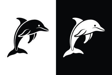 Black and White Dolphin Icon. Jumping Sea Animal Vector Illustration