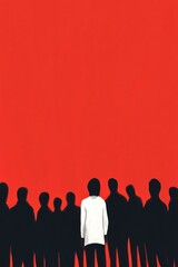 Struggling to fit in among towering figures represents challenges in social adaptation