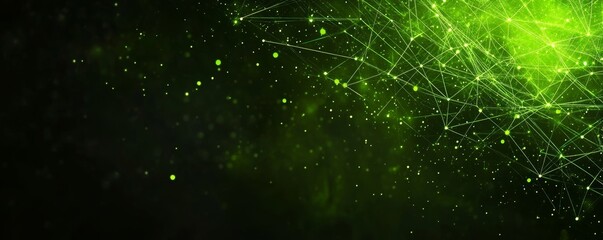 Dark Background Featuring Glowing Lines and Points within an Abstract Green Digital Network