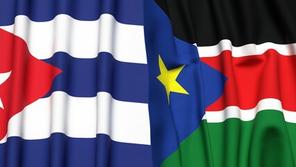 Fototapeta premium Flags of CUBA and SOUTH SUDAN with realistic cloth texture