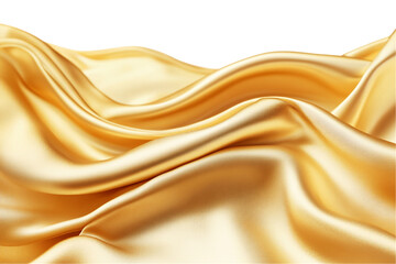 Fototapeta premium Golden Silk Fabric Drapes on Transparent Background, PNG