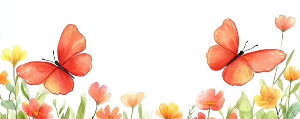 Vibrant Watercolor Depiction of Butterflies in Orange and Blue Hovering Over Wildflowers’ becomes ‘Colorful Artwork Featuring Orange and Blue Butterflies Flying Above a Field of Wildflowers in