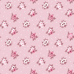 floral background. Floral pattern with small flowers on a pink tone background. Seamless flower pattern for design and fashion prints. Floral ditsy style. Flower stock vector print.
