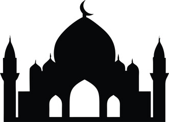 Islamic Mosque Silhouette Vector – Traditional Black Mosque Icon with Crescent Domes for Eid, Ramadan & Religious Designs