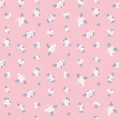 floral background. Floral pattern with small flowers on a pink tone background. Seamless flower pattern for design and fashion prints. Floral ditsy style. Flower stock vector print.