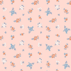 floral background. Floral pattern with small flowers on a pink tone background. Seamless flower pattern for design and fashion prints. Floral ditsy style. Flower stock vector print.