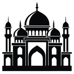 Islamic Mosque Silhouette Vector – Traditional Black Mosque Icon with Crescent Domes for Eid, Ramadan & Religious Designs