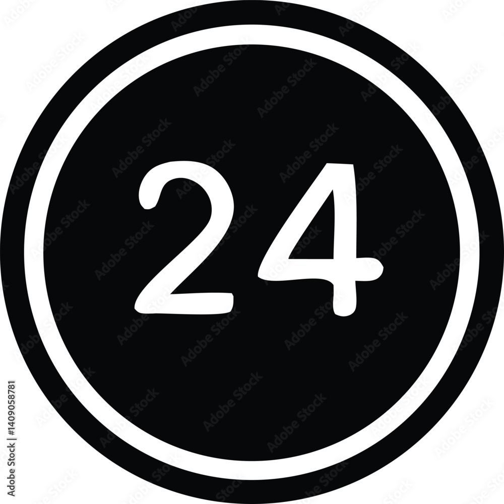 Poster vector black glossy icon button with the 3d number 24 symbol for web design