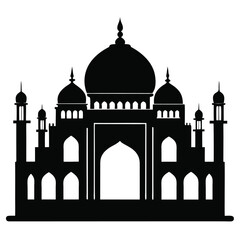 Islamic Mosque Silhouette Vector – Traditional Black Mosque Icon with Crescent Domes for Eid, Ramadan & Religious Designs