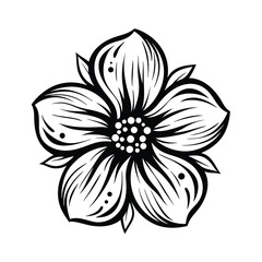 Elegant Flower Detailed Floral Design with Bold Black Outlines on White