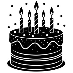 A silhouette of a birthday cake with candles lit, casting a warm glow