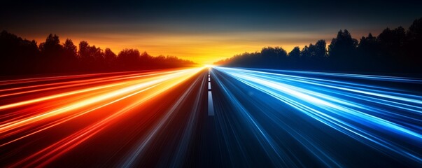 Vibrant neon lights illuminate an abstract digital tunnel presented in a pixelated style