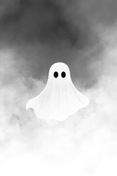 Minimalistic illustration of a ghost emerging from fog to depict fear in a spooky atmosphere