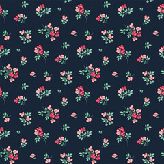 Cute floral pattern, Seamless flower pattern, liberty floral ditsy print, small flower botanical design, simple hand drawn flower, small background pattern, design on a dark background. floral Vector