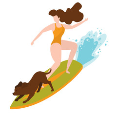 girl surfing with her dog
