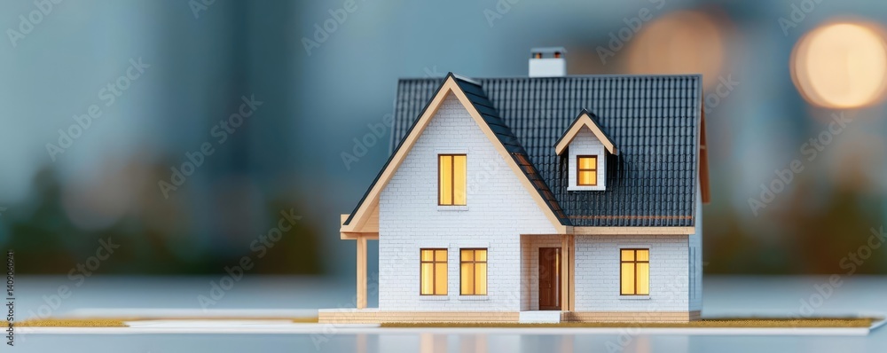 Aufkleber building house on blueprint with a focus on architecture and vignetting concept. a cozy miniature ho