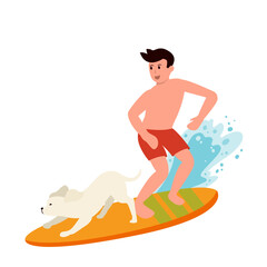 man surfing with his dog