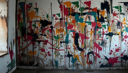 Colorful Chaos: An Explosion of Paint on an Abandoned Wall