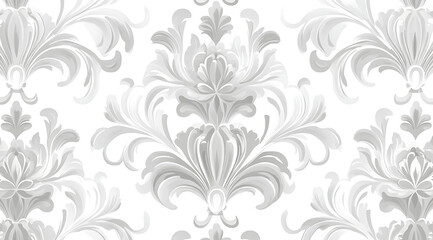 Fototapeta premium Seamless pattern, light gray damask on a white background, elegant.