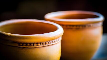 Two Rustic Handcrafted Clay Pots, Yellow Earthenware