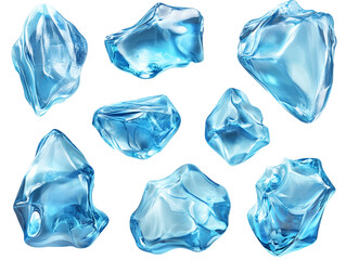 Fototapeta premium Translucent Blue Ice Chunks on Transparent Background, PNG