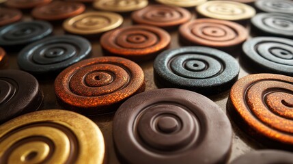 Close-up of Carrom Men: A Colorful Game of Skill
