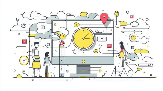 Cloud-Based Digital Time Management System and Online Workflow Illustration