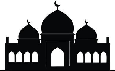 Islamic Mosque Silhouette Vector – Traditional Black Mosque Icon with Crescent Domes for Eid, Ramadan & Religious Designs