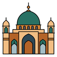 Colorful Mosque Vector Illustration – Islamic Flat Design with Domes and Minarets for Eid, Ramadan, and Education