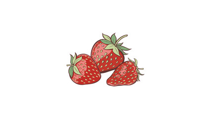 Realistic Strawberry Trio with Green Leaves. Bright Red Fruit on White Background