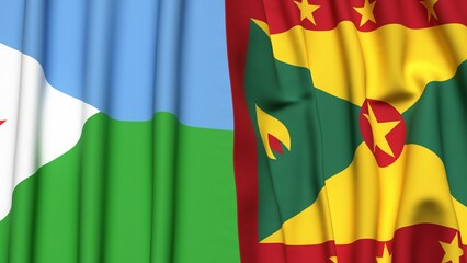 Flags of DJIBOUTI and GRENADA with realistic cloth texture