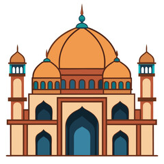 Colorful Mosque Vector Illustration – Islamic Flat Design with Domes and Minarets for Eid, Ramadan, and Education