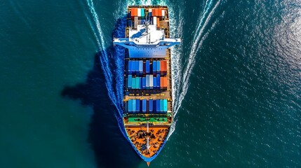 Fototapeta premium Aerial View Cargo Ship Ocean Freight - Aerial perspectives