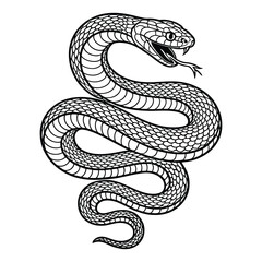 Fototapeta premium Snake Tattoo Line Art, Silhouette, Vector, Icon, Logo, White Background.