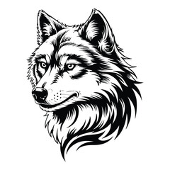 Fototapeta premium Wolf Tattoo Line Art, Silhouette, Vector, Icon, Logo, White Background.