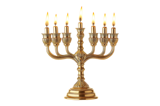 Golden religious menorah isolated on transparent background
