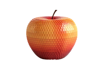 A creative apple made of small blocks with a stem on a black background in a studio shot